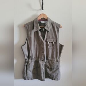 Liz Claiborne Snap Down Mesh Interior Golf Vest, Women's XL, Army Khaki Green